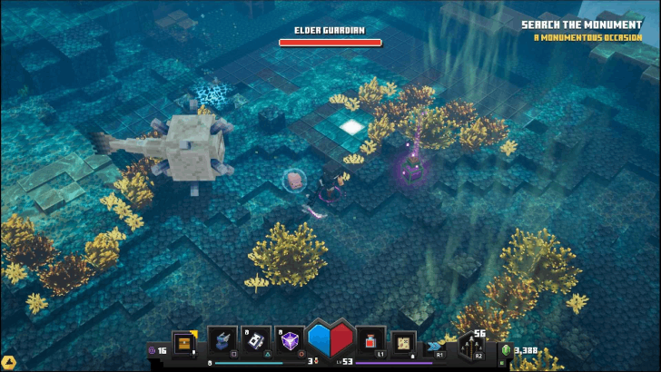 Minecraft Dungeons - Abyssal Monument Elder Guardian Boss Fight