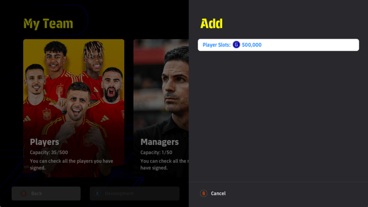 My Team Add Player Slots