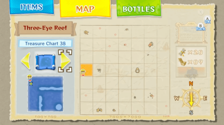 Three-Eye Reef Treasure Chart Heart Piece map location