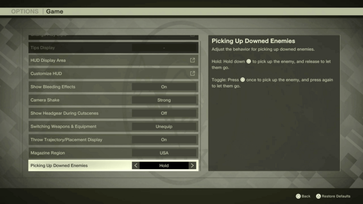 Pick Up Bodies Edit Controls