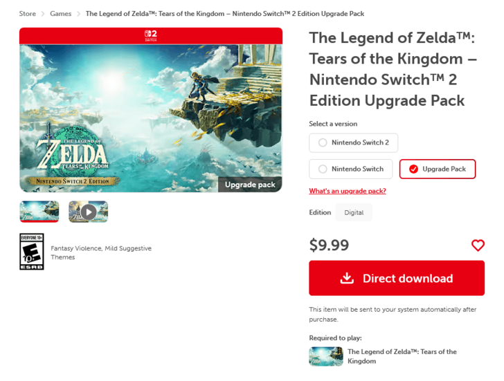 TotK Switch 2 Edition Upgrade Pack