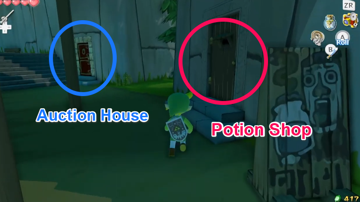 Potion Shop and Auction House locations in Windfall Island