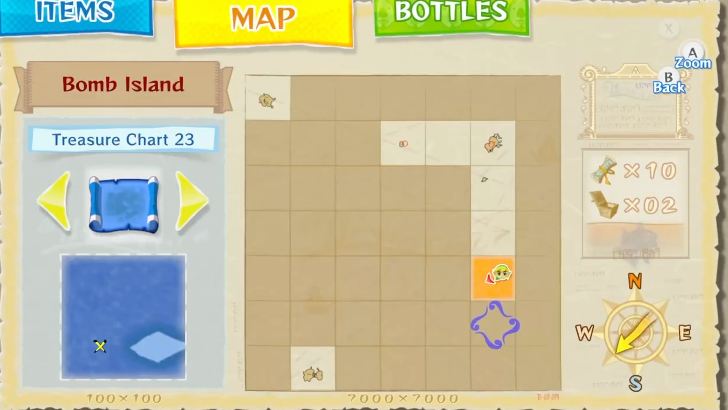 map location of submarine with an Empty Bottle