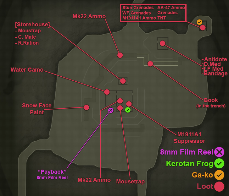 Bolshaya Past Base Loot Map - Operation Snake Eater