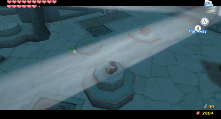 Medli on the Platform Near the Chest and Statue