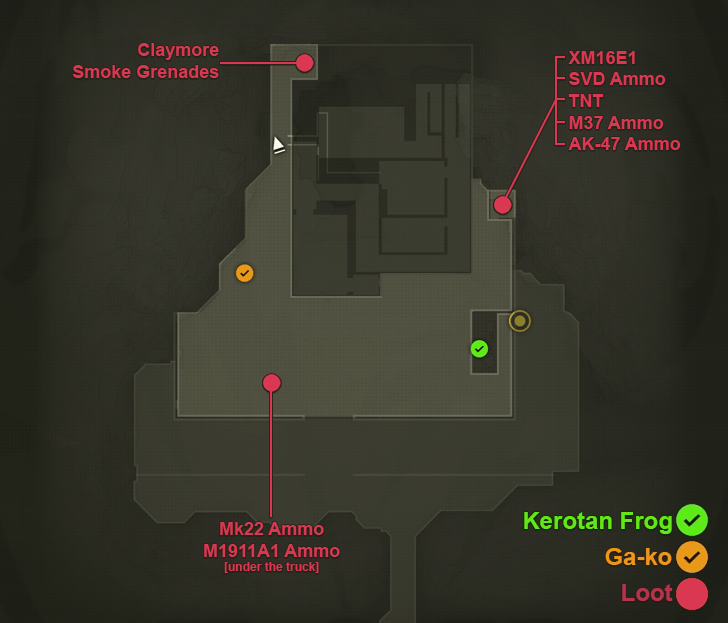 Graniny Gorki Lab Exterior Inner Walls Loot Map - Operation Snake Eater