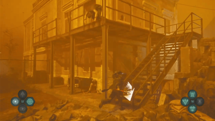 Hell is Us - Go up the flight of metal stairs and enter the office building