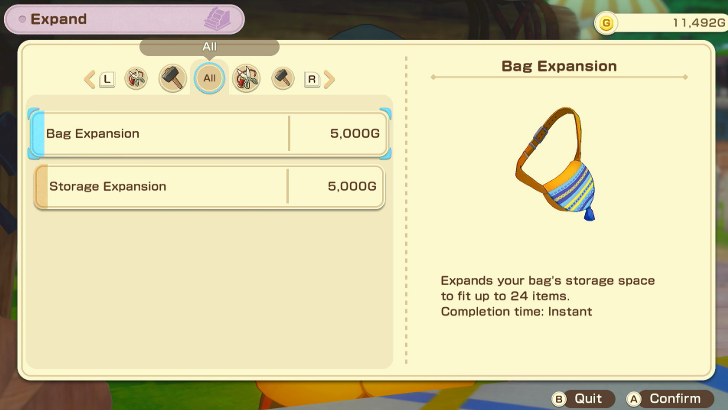 Story of Seasons - Grand Bazaar Bagspace Increase