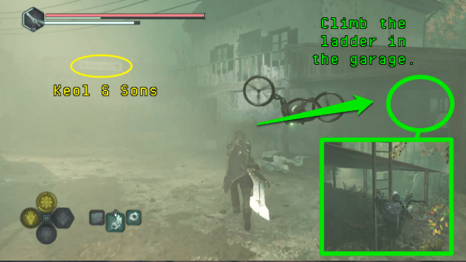 Hell is Us - Climb the ladder near the car parked in the garage