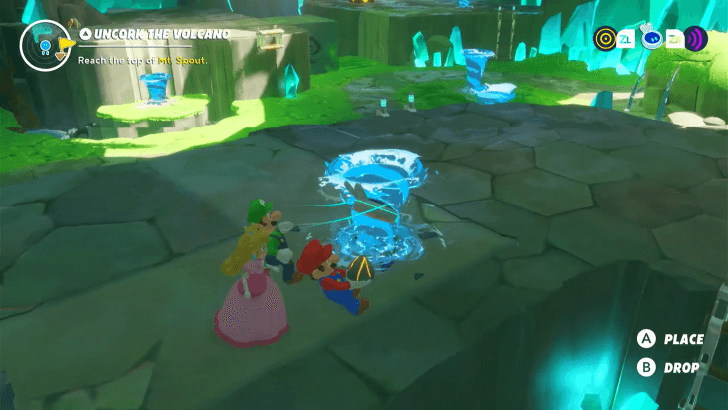 Mario Rabbids Sparks Of Hope - 25 Uncork The Volcano Use Stone on Geyser Top of Ledge