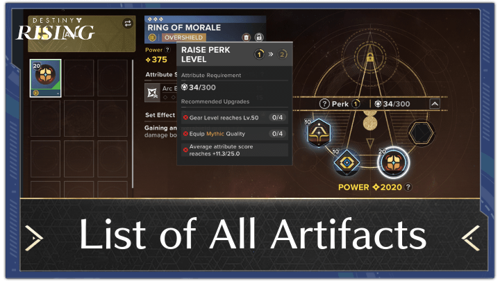 Destiny Rising - List of All Artifacts