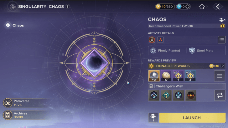 Singularity Chaos Rewards