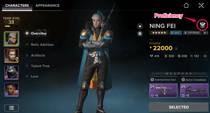 Ning Fei Character Proficiency