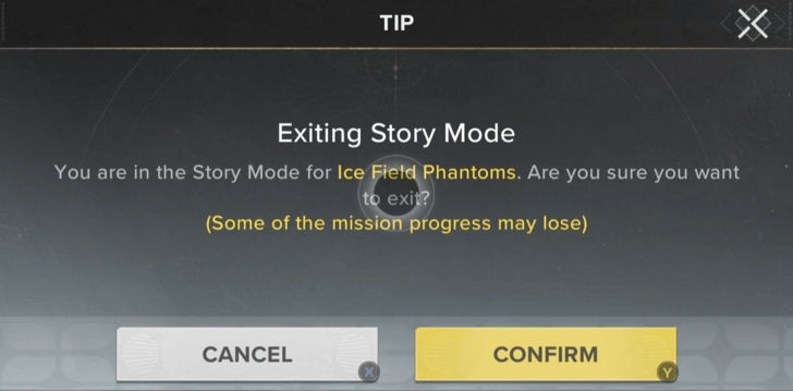 Exiting Story Mode for Ice Field Phantoms