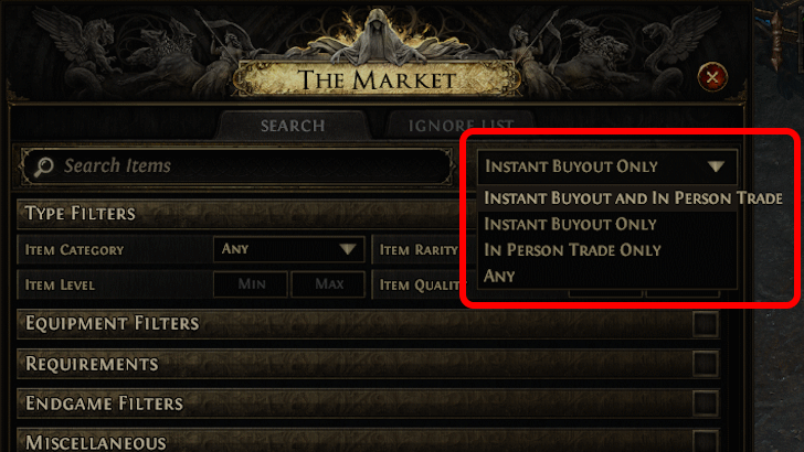 Use the Instant Buyout Option When Searching Items