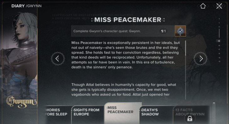 Miss Peacemaker Gwynn Diary Entry