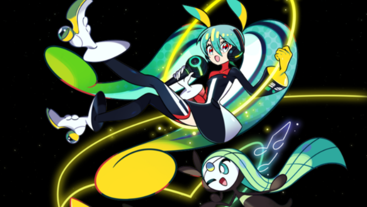 Hatsune Miku Project Voltage live design floating with Meloetta, microphone on hand
