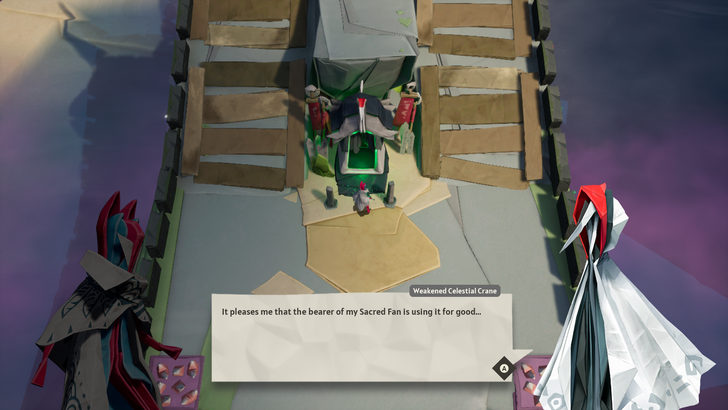 Hiro talking to Celestial Crane in Hirogami