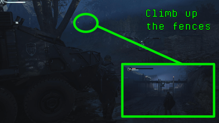 Hell is Us - From the APC, turn left and climb up the fences to get to the other side of the village