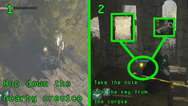 Hell is Us - Hop down the nearby crevice and take the key and the note from the corpse