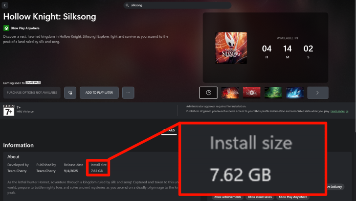 Silksong File Size