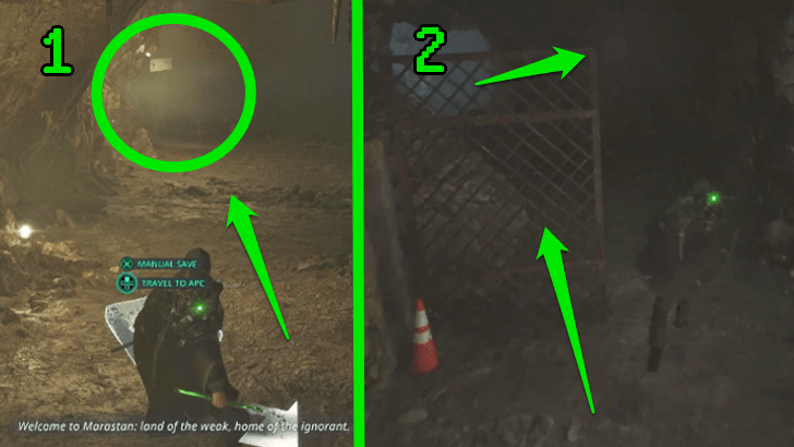 Hell is Us - From the save point, go to the narrow road on the left, then turn left again past the fences until you see the exit of the cave