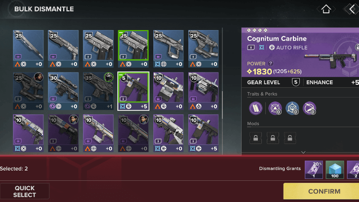 Dismantling Legendary Rare Weapons