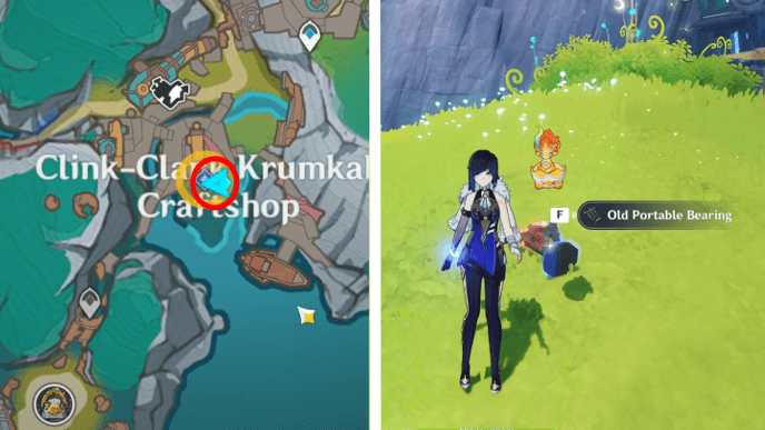 Genshin - The Stress of Changing Careers Quest Guide - Search Higher Up to Collect Old Portable Bearings
