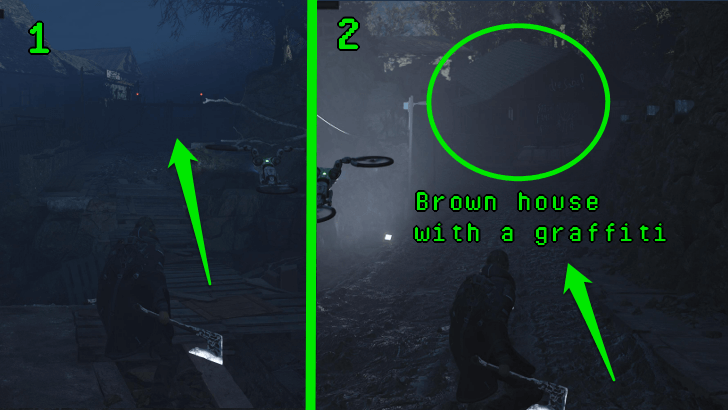 Hell is Us - Climb up the other fence from the APC and enter the brown house with a graffiti on it