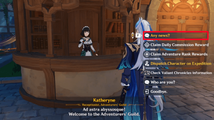 Genshin Impact Talk to Katheryne in Mondstadt