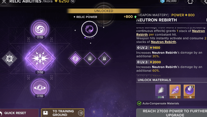 Upgrading Void Characters