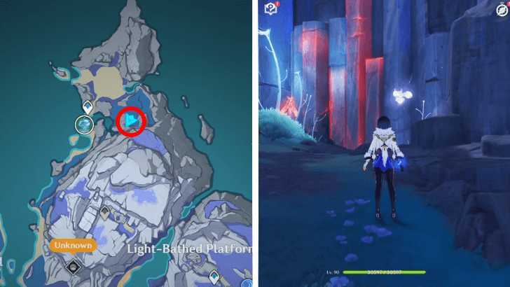 Genshin Impact Hiisi Island Waterfall Moon Mirrors Puzzle Location