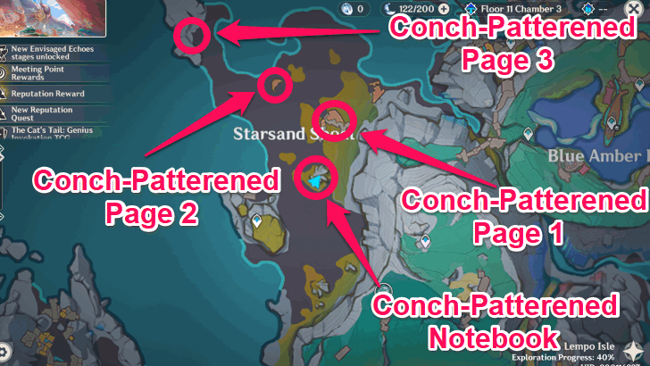 Conch-Patterned Pages and Notebook Locations