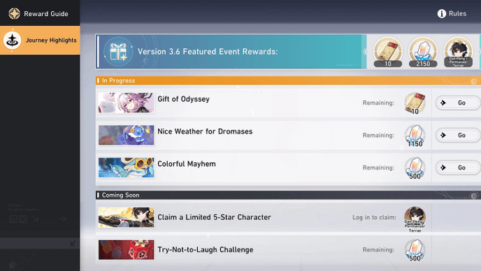 Honkai Star Rail 3.6 - Version Event Reward Guide