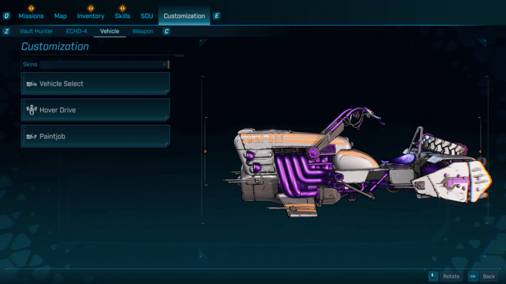 Vehicle Customization Screen