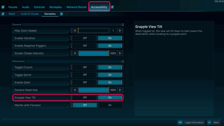Grapple view tilt setting
