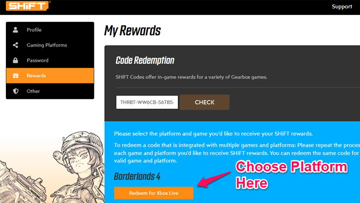 SHiFT Code Website Redemption