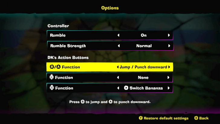 B and A Button Functions in the Options Menu