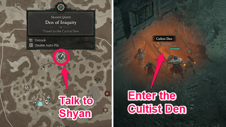 Head North of Yeslena into the Cultist Den