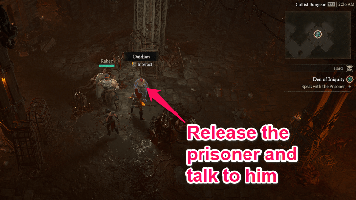 Progress the dungeon and release the Prisoner