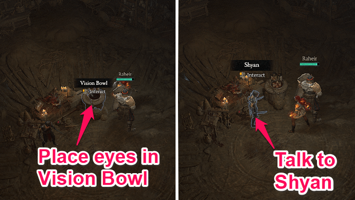 Talk to Shyan and place the eyes in the Vision Bowl