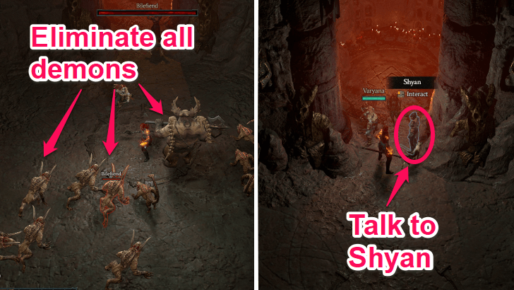 Clear the demon waves and talk to Shyan