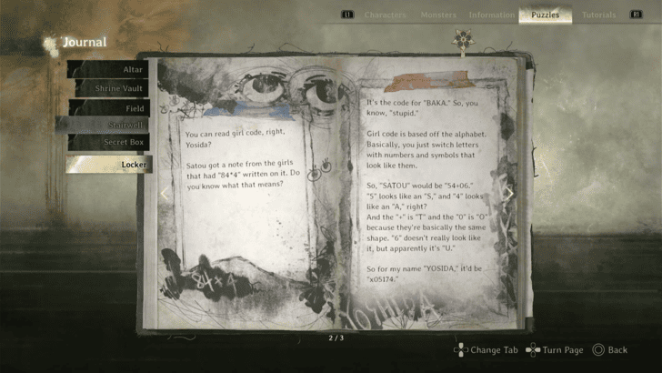 Silent Hill f Girl Code Cipher