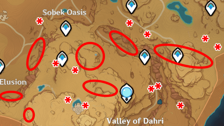 Genshin - Mountain Date Wood Locations - Land of Upper Setekh