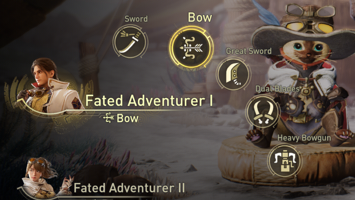 Fated Adventurer with 5 weapons available for selection