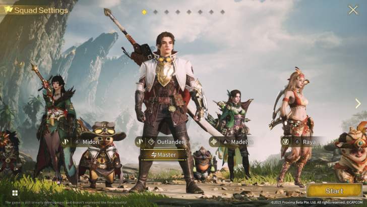Monster Hunter Outlanders squad settings screen