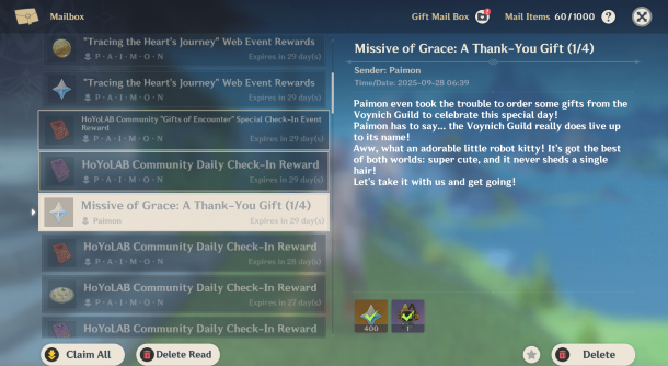 Genshin Impact - How to Get Ujola Cat in In-Game Mail