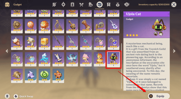 Genshin Impact - How to Equip Ujola Cat in Inventory
