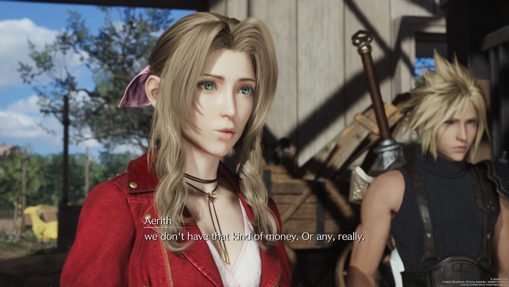 Aerith and Cloud talking to Chocobo Ranch Owner FF7 Rebirth