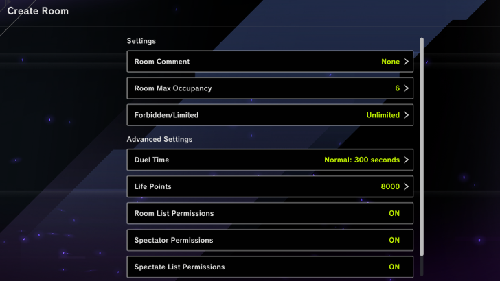 Master Duel - Genesys Duel Room Settings